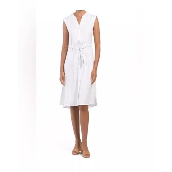 Tahari Woman’s‎ Ivory Linen Blend Dress Size 4 MIDI Sleeveless - Picture 1 of 12